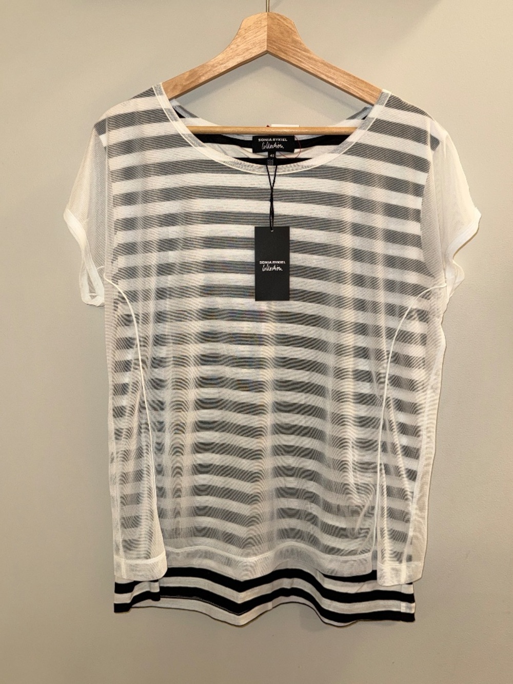 NWT Sonia Rykiel Collection Made in Japan Gray White Striped Sheer Top Size 40